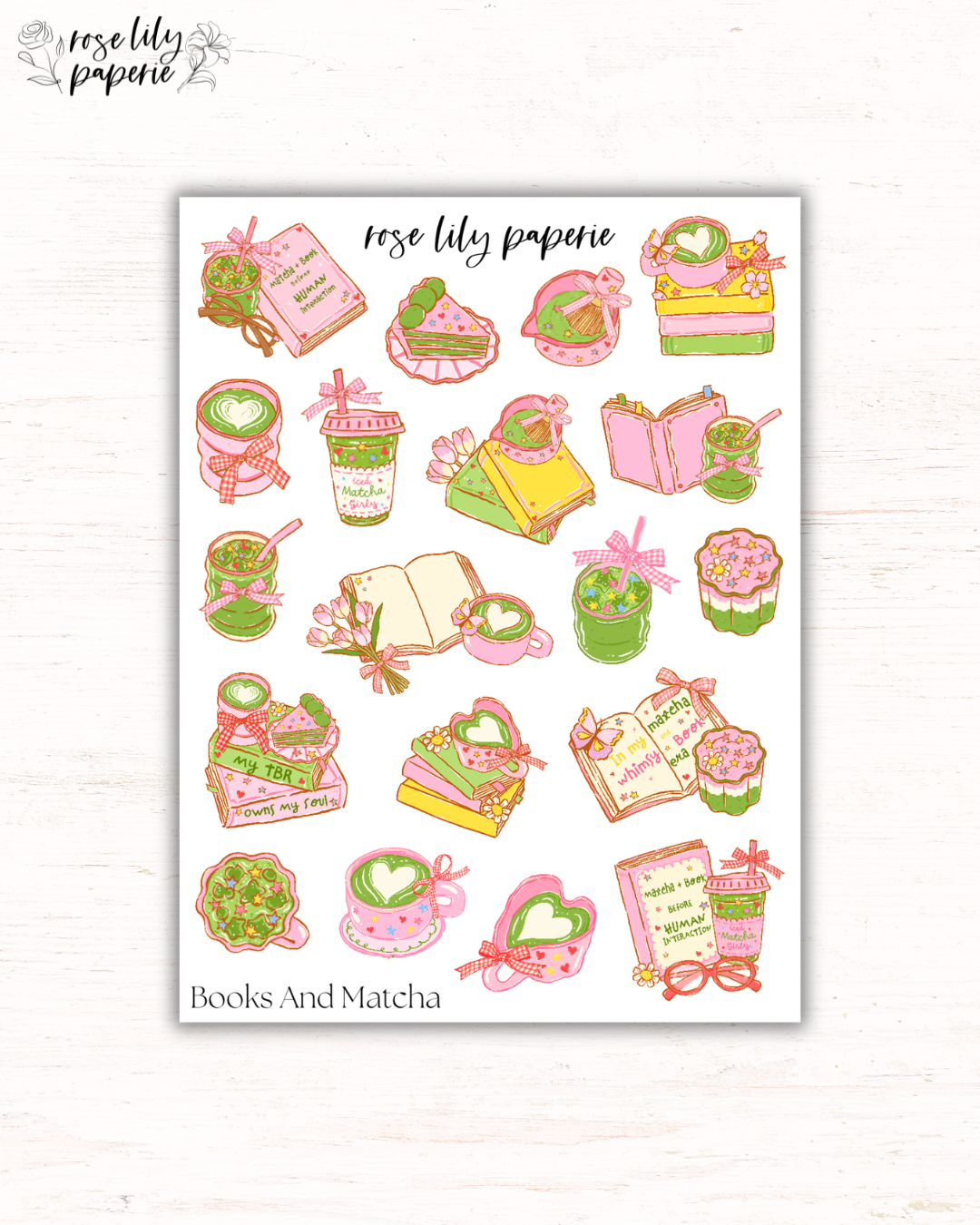 Books And Matcha Sticker Sheet