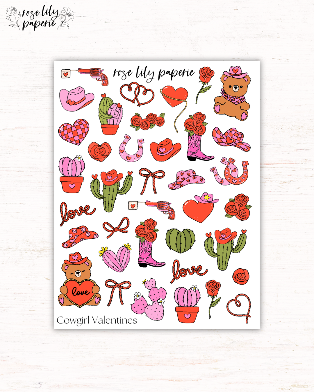 Cowgirl Valentines Sticker Sheet