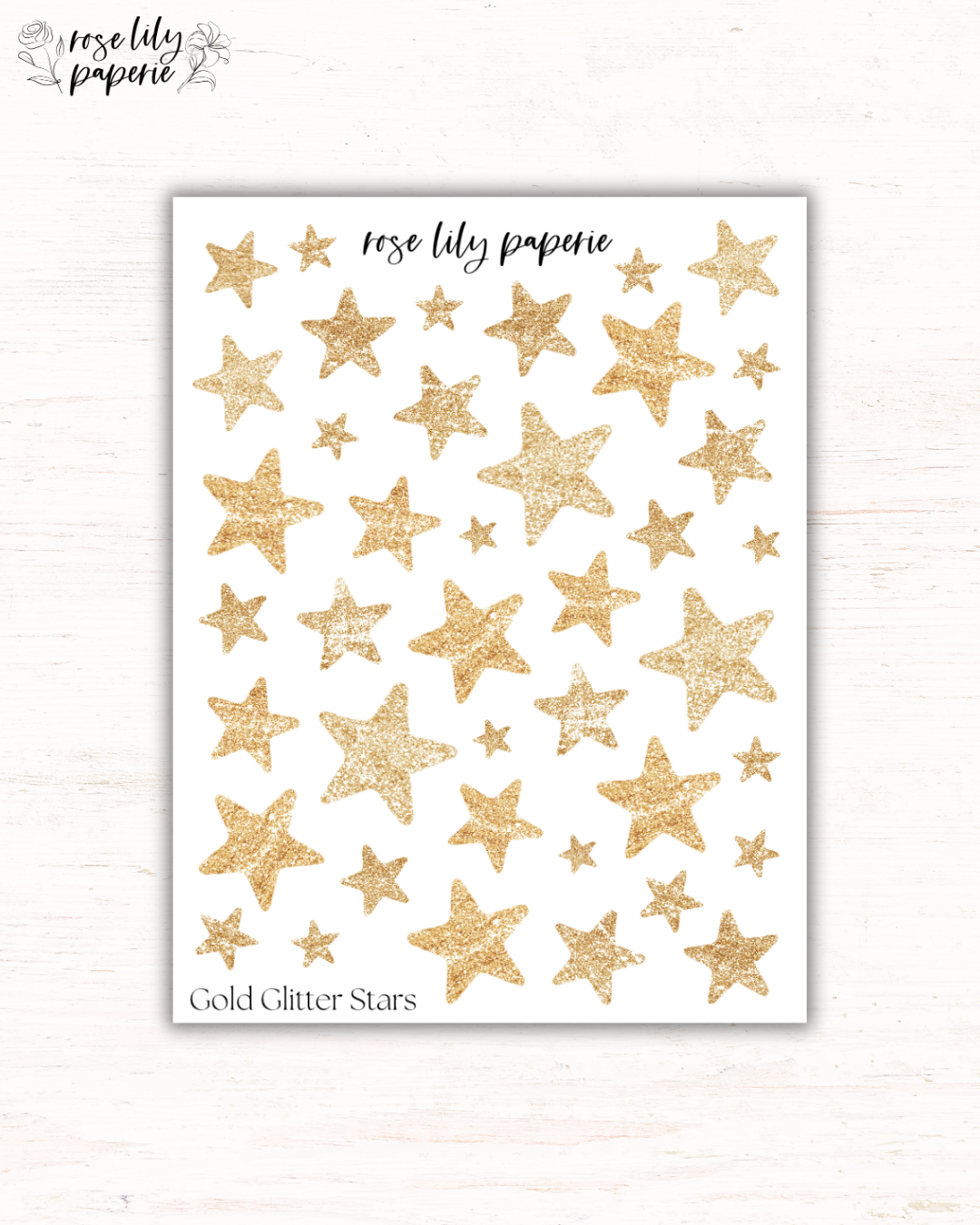 Gold Glitter Stars Sticker Sheet