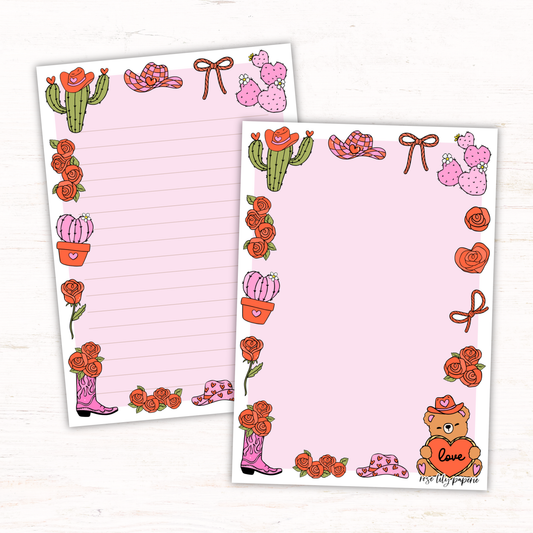 Cowgirl Valentines Writing Papers