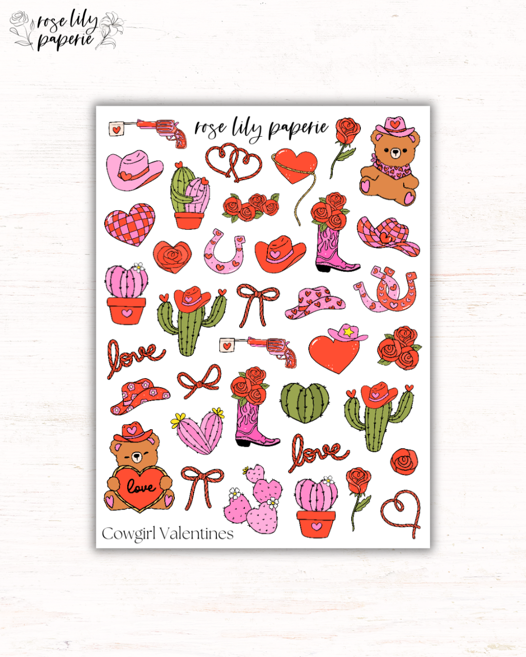 Cowgirl Valentines Sticker Sheet