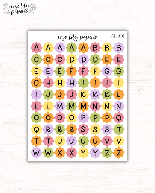Spring Floral Alphabet Sticker Sheet