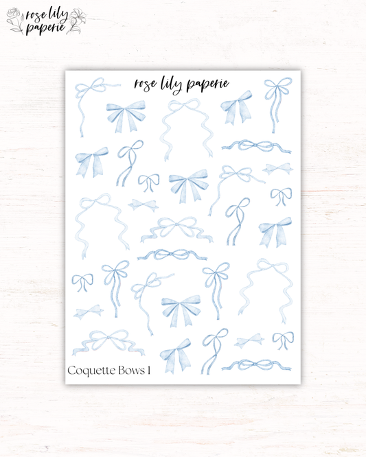Blue Coquette Bows Sticker Sheet