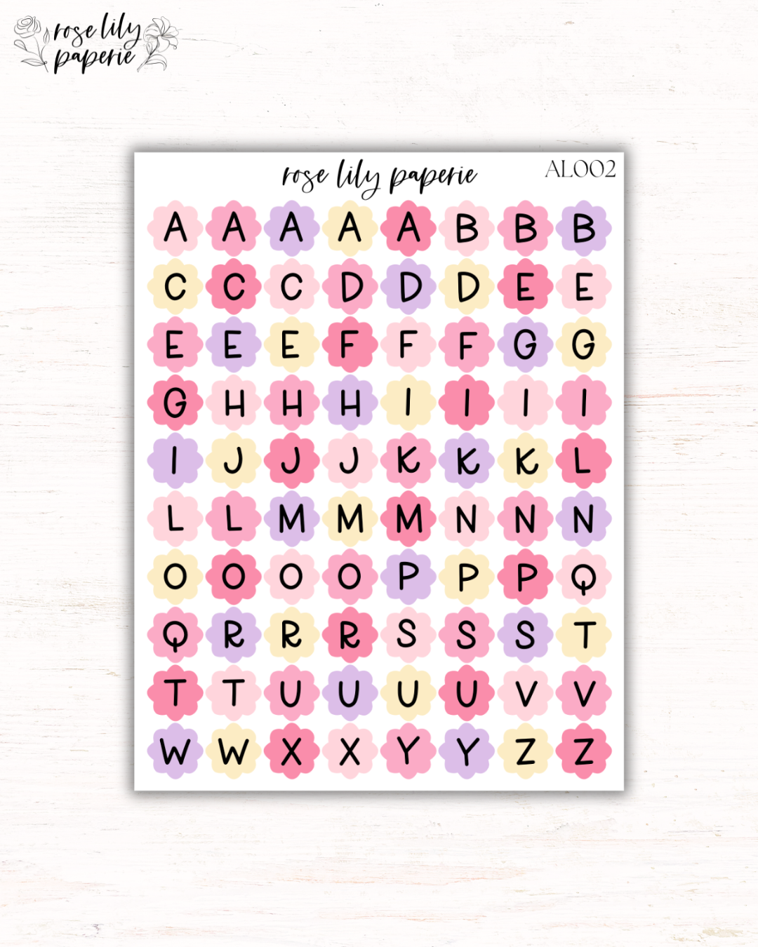 Pink Floral Alphabet Sticker Sheet