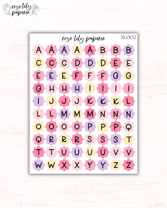 Pink Floral Alphabet Sticker Sheet