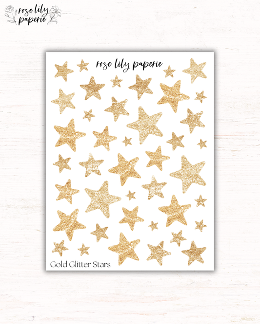 Gold Glitter Stars Sticker Sheet