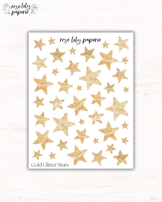 Gold Glitter Stars Sticker Sheet