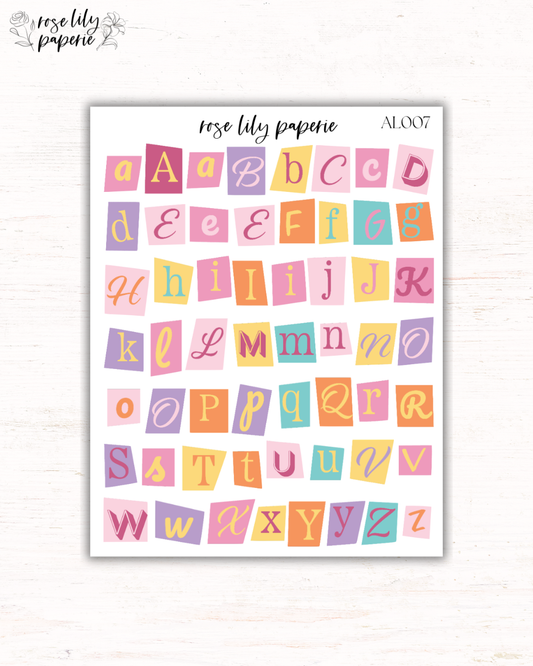 Pastel Alphabet Sticker Sheet