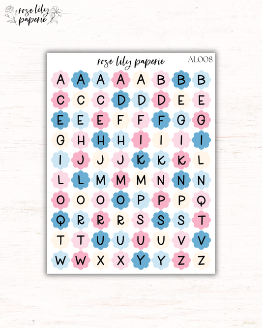 Blue Floral Alphabet Sticker Sheet