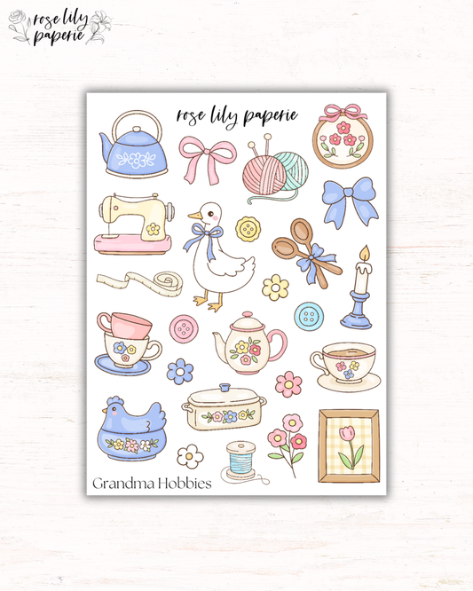 Grandma Hobbies Sticker Sheet